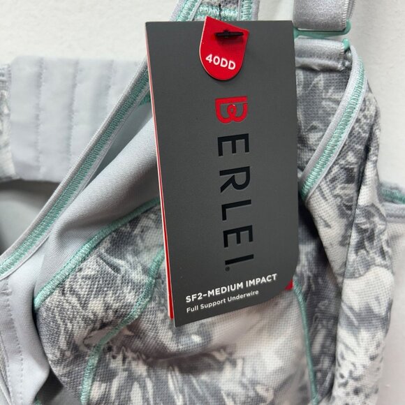 NWT Berlei SF2 Medium Impact Sports Bra 40DD Gray Floral Full Support Adjustable - Picture 5 of 11